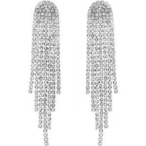 Rhinestone Crystal Dangle Earrings 3.3” – Sparkle for Weddings & Parties